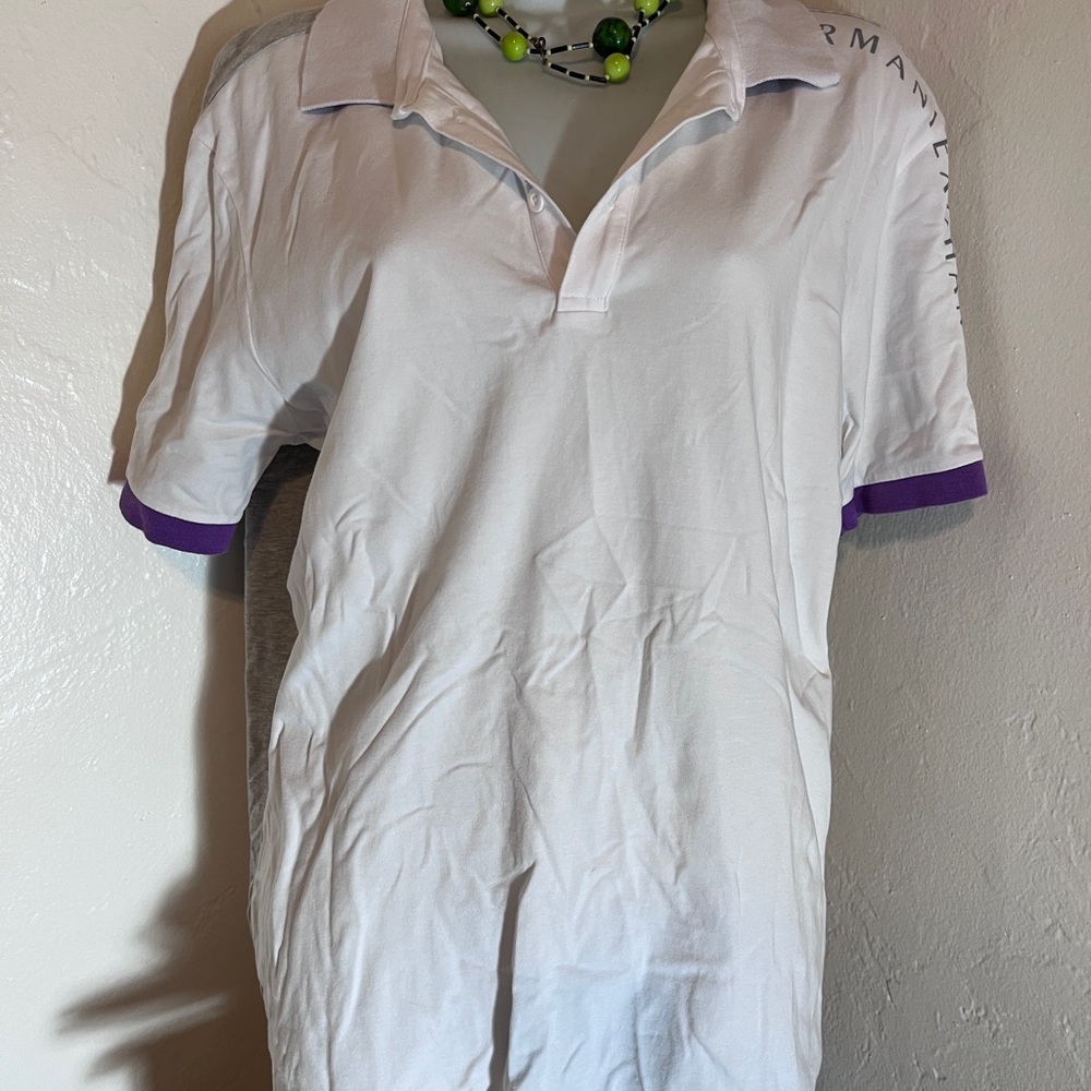 Armani Exchange White and Purple Polo Shirt